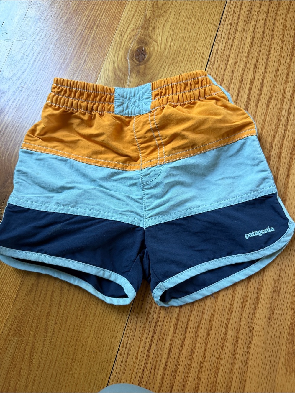 Patagonia Colorblock Running Shorts - Orange, Light Blue, Navy 4T